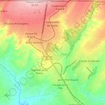 Topografische kaart Valparaíso de Goiás, hoogte, reliëf