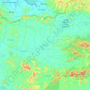 Topografische kaart Sintang, hoogte, reliëf