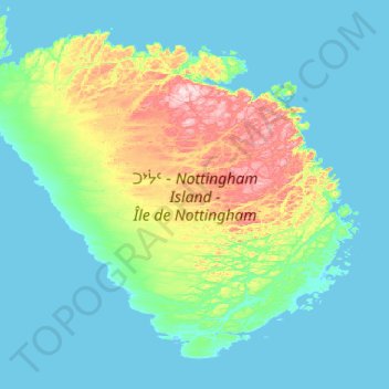 Topografische kaart Nottingham Island, hoogte, reliëf