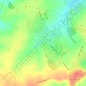 Topografische kaart Fleckney, hoogte, reliëf