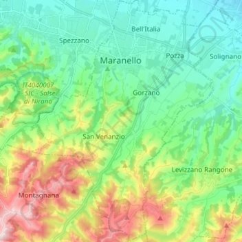 Topografische kaart Maranello, hoogte, reliëf