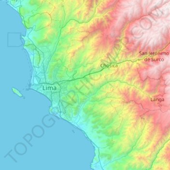 Topografische kaart Lima, hoogte, reliëf