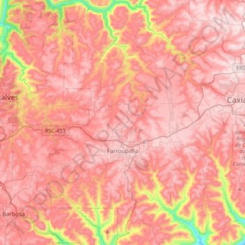 Topografische kaart Farroupilha, hoogte, reliëf