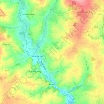 Topografische kaart Rohan, hoogte, reliëf