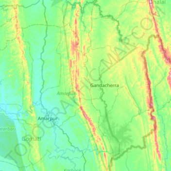 Topografische kaart Gumti WLS, hoogte, reliëf
