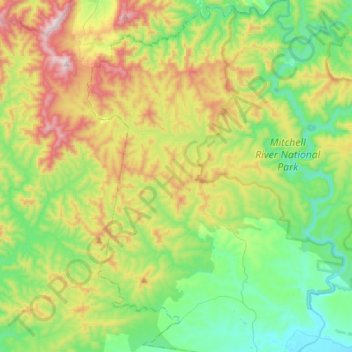 Topografische kaart Cobbannah, hoogte, reliëf