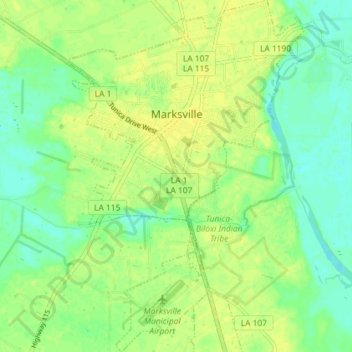 Topografische kaart Marksville, hoogte, reliëf