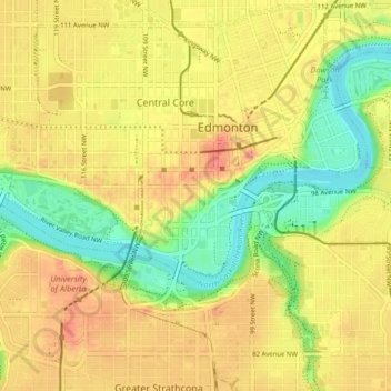 Topografische kaart Edmonton, hoogte, reliëf
