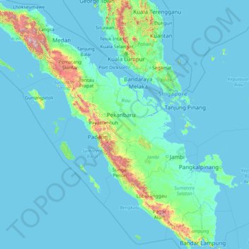 Topografische kaart Sumatra, hoogte, reliëf
