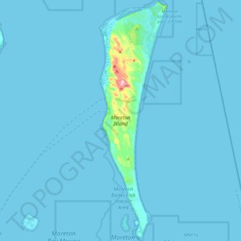 Topografische kaart Moreton Island, hoogte, reliëf