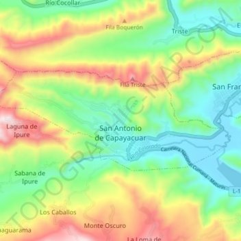 Topografische kaart San Antonio de Capayacuar, hoogte, reliëf