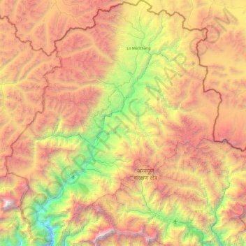 Topografische kaart मुस्ताङ, hoogte, reliëf