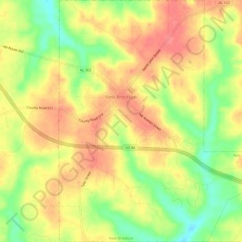 Topografische kaart New Brockton, hoogte, reliëf