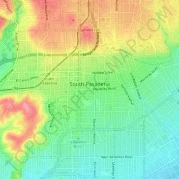 Topografische kaart South Pasadena, hoogte, reliëf