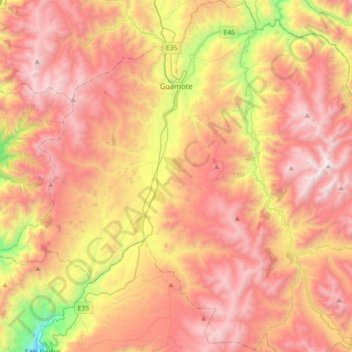 Topografische kaart Guamote, hoogte, reliëf