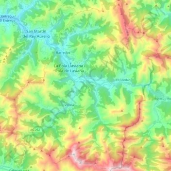 Topografische kaart Laviana, hoogte, reliëf