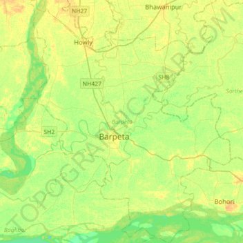 Topografische kaart Barpeta, hoogte, reliëf