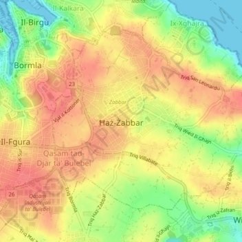 Topografische kaart Zabbar, hoogte, reliëf