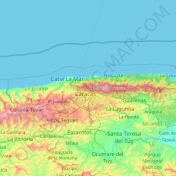 Topografische kaart Vargas, hoogte, reliëf