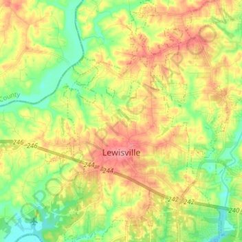 Topografische kaart Lewisville, hoogte, reliëf