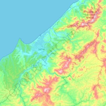Topografische kaart Jama, hoogte, reliëf