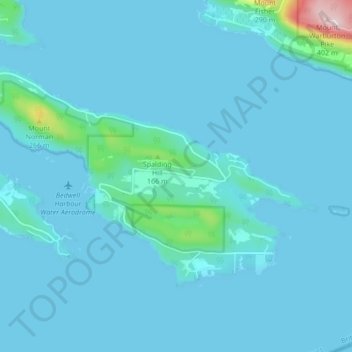 Topografische kaart South Pender Island, hoogte, reliëf