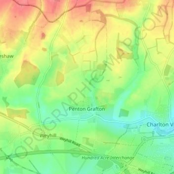 Topografische kaart Weyhill, hoogte, reliëf