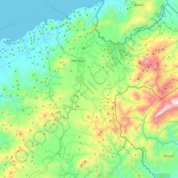 Topografische kaart Belu, hoogte, reliëf