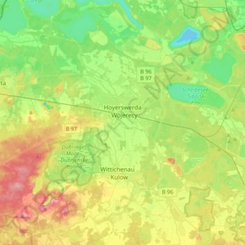 Topografische kaart Hoyerswerda, hoogte, reliëf