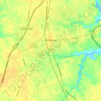 Topografische kaart Middletown, hoogte, reliëf