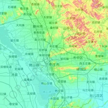 Topografische kaart Zaozhuang City, hoogte, reliëf
