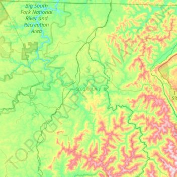 Topografische kaart Scott County, hoogte, reliëf