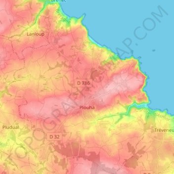 Topografische kaart Plouha, hoogte, reliëf
