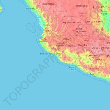 Topografische kaart Colima, hoogte, reliëf