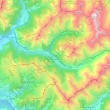 Topografische kaart Valjouffrey, hoogte, reliëf