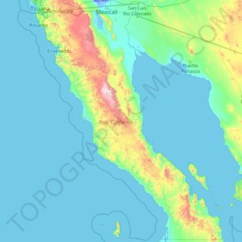 Topografische kaart Baja California, hoogte, reliëf