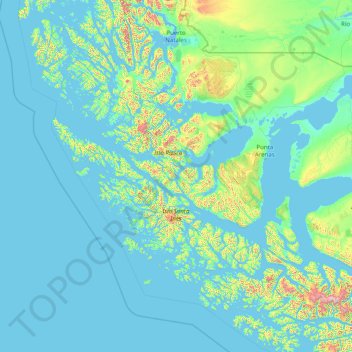 Topografische kaart Provincia de Magallanes, hoogte, reliëf