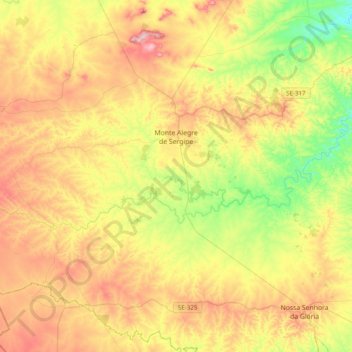 Topografische kaart Monte Alegre de Sergipe, hoogte, reliëf