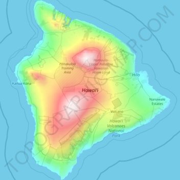 Topografische kaart Hawaiʻi, hoogte, reliëf