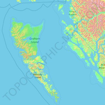 Topografische kaart Skeena-Queen Charlotte Regional District, hoogte, reliëf