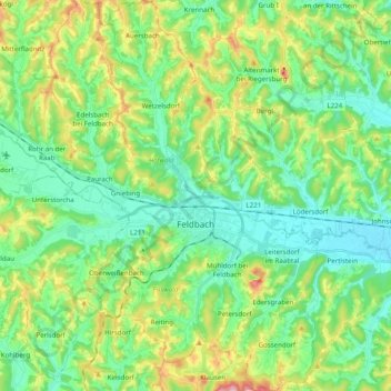 Topografische kaart Feldbach, hoogte, reliëf