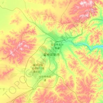 Topografische kaart Holingol City, hoogte, reliëf