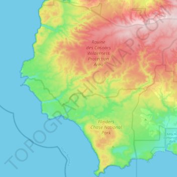 Topografische kaart Flinders Chase, hoogte, reliëf