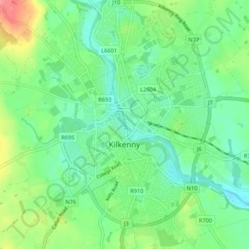 Topografische kaart Kilkenny, hoogte, reliëf