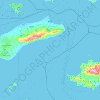 Topografische kaart Δήμος Κω, hoogte, reliëf
