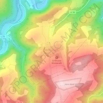 Topografische kaart Winnerath, hoogte, reliëf