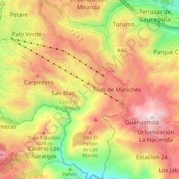 Topografische kaart Parroquia La Dolorita, hoogte, reliëf