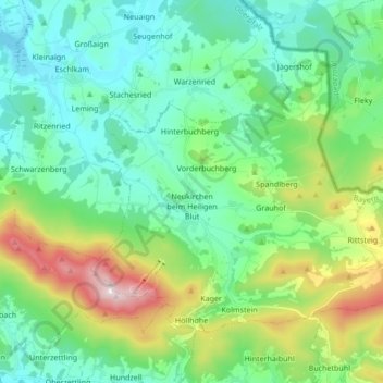 Topografische kaart Neukirchen beim Heiligen Blut, hoogte, reliëf