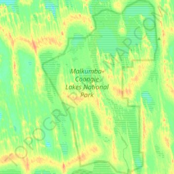 Topografische kaart Malkumba-Coongie Lakes National Park, hoogte, reliëf