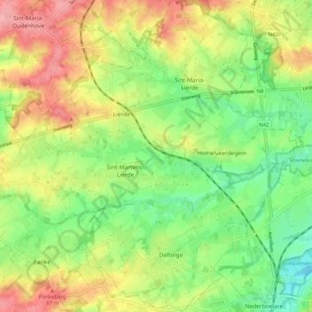 Topografische kaart Lierde, hoogte, reliëf